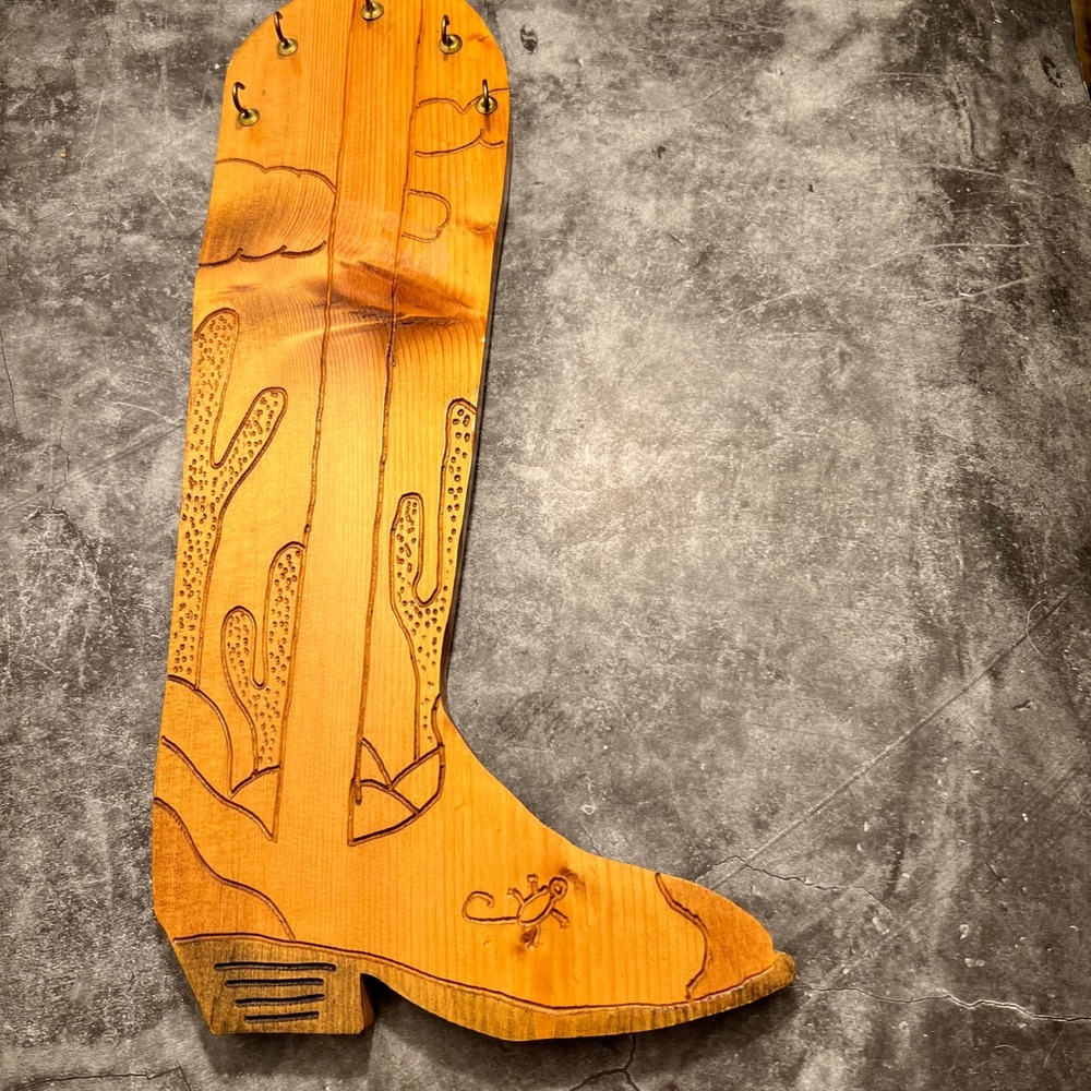 Vintage Handmade Wooden Cowboy Boot Key Hooks Jewelry Organizer